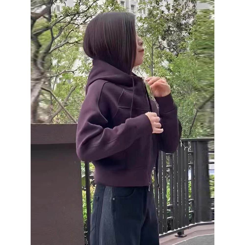 ROUMIKL秋季新款韩版宽松休闲连帽卫衣女设计感小众短款外套开衫