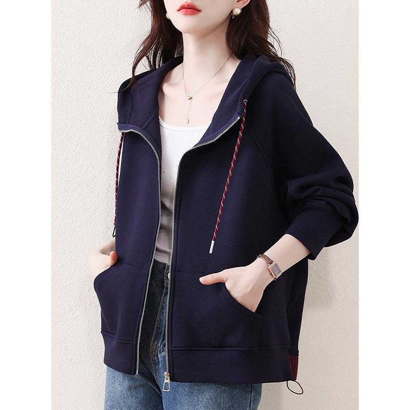 ROUMIKL高端山东即墨卫衣女春秋冬连帽青岛洋气质中长款休闲拉炼