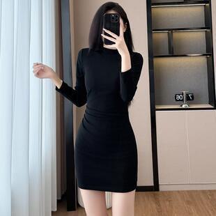 ROUMIKL中长款打底衫上衣女春秋冬遮屁股义乌黑色修身外穿洋气高