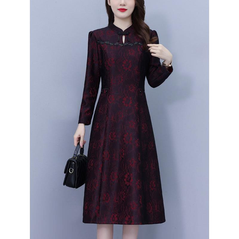 ROUMIKL改良旗袍连衣裙女秋冬喜婆婆婚宴微胖重要场合贵夫人洋气