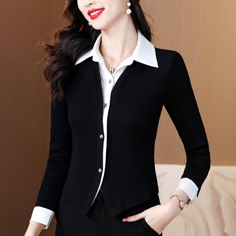 ROUMIKL假两件广东针织衬衫春秋女时尚品牌高端普宁广州十三行贵