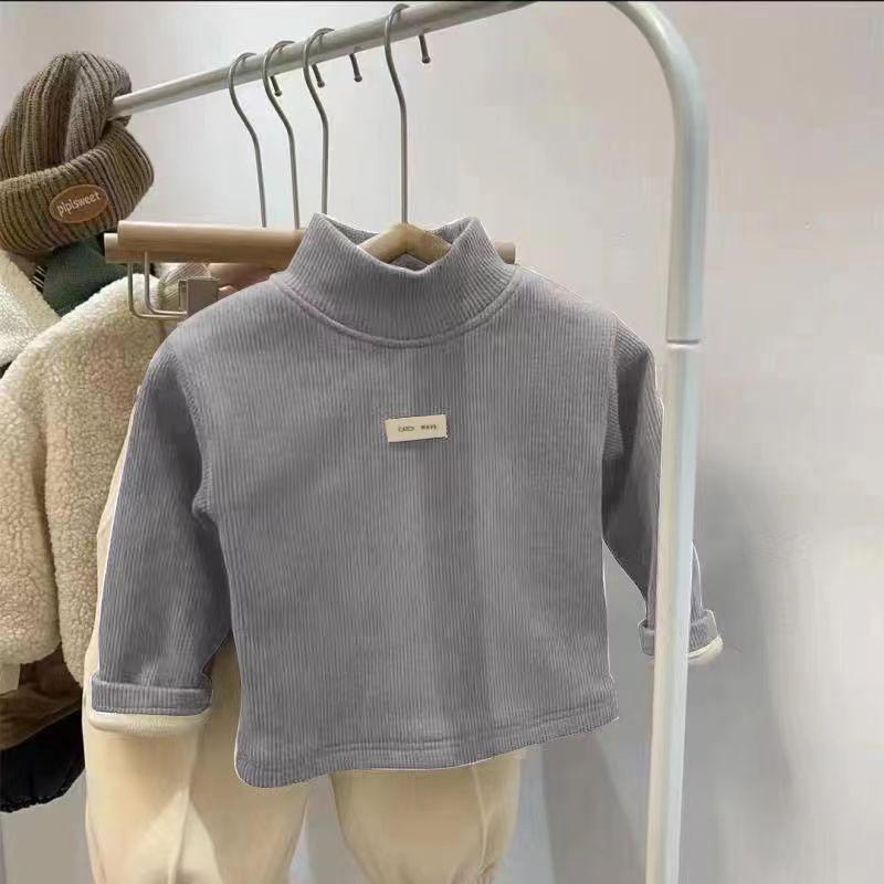 2024新款宝宝加厚半高领T恤冬韩版男女童打底衫加绒保暖洋气上衣