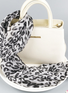 豹纹100%桑蚕丝丝巾送礼女礼盒装披肩灰色纱巾秋百搭气质真丝围巾