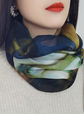 围脖护颈女2025新款套头保暖春秋冬季小围巾领圈军绿色桑蚕丝脖套