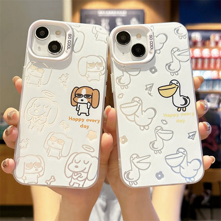 卡通比格多栋小狗鸭子情侣可爱适用iPhone15ProMax手机壳苹果14Pro软壳13硅胶12彩银11女7/8防摔16趣味周边男