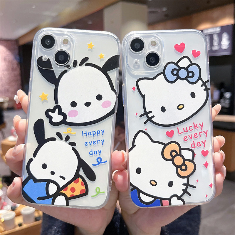 ins新款可爱帕恰狗HelloKitty适用iPhone14手机壳苹果13情侣12软壳15透明16全包硅胶8plus卡通7防摔6直边保护