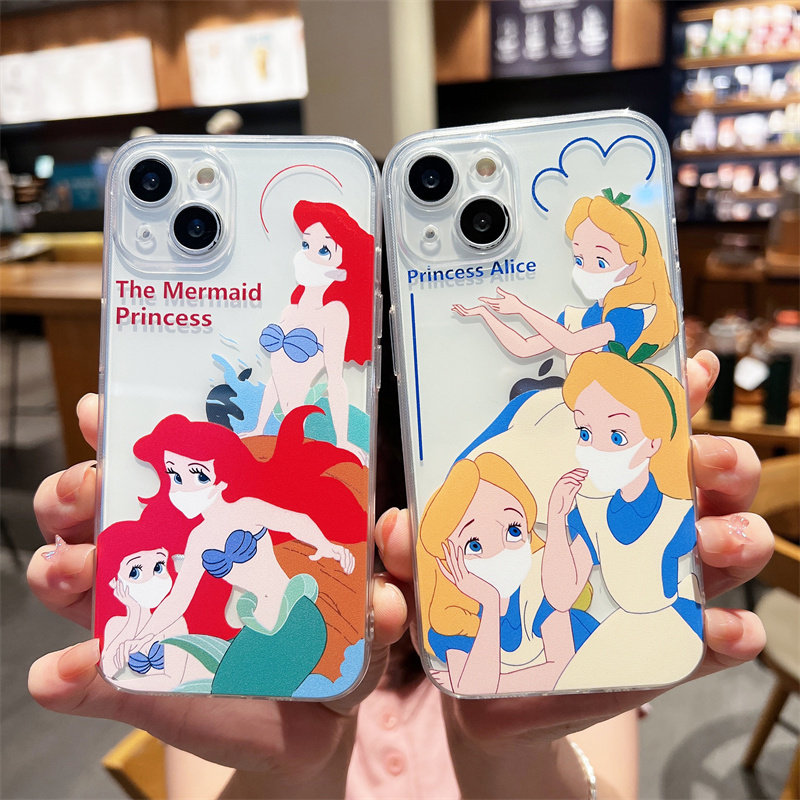 少女美人鱼爱丽丝苹果14手机壳适用iPhone13promax硅胶12软壳15全包镜头16直边8plus闺蜜7姐妹防摔可爱xsmax6