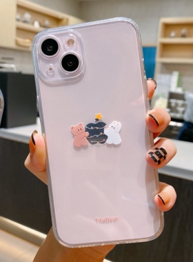 卡通兔子小熊适用苹果Xsmax手机壳iPhone13promax全包透明6splus软xR防摔女12pro小米15保护套7/se3直边硅胶9