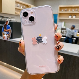 卡通兔子小熊适用苹果Xsmax手机壳iPhone13promax全包透明6splus软xR防摔女12pro小米15保护套7 se3直边硅胶9