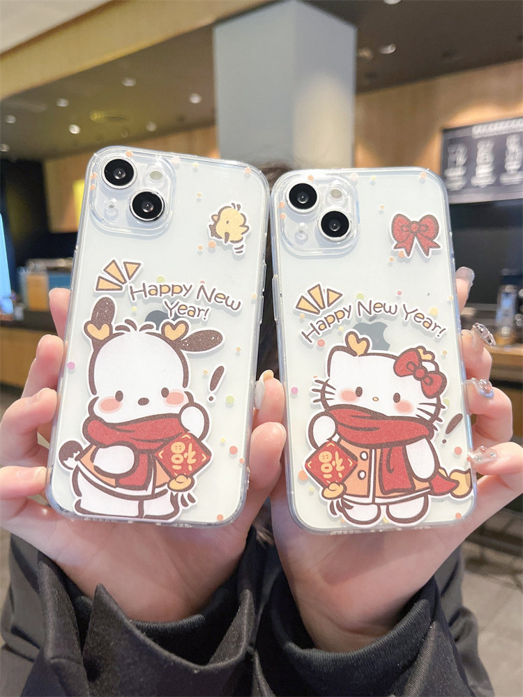 龙2024新年卡通帕恰狗HelloKitty情侣适用15ProMax手机壳苹果14Plus软壳13硅胶12mini透明11防摔16全包7/8女6
