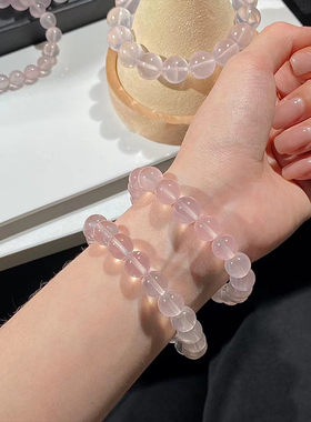 粉水晶芙蓉石手链高冰透生日礼物