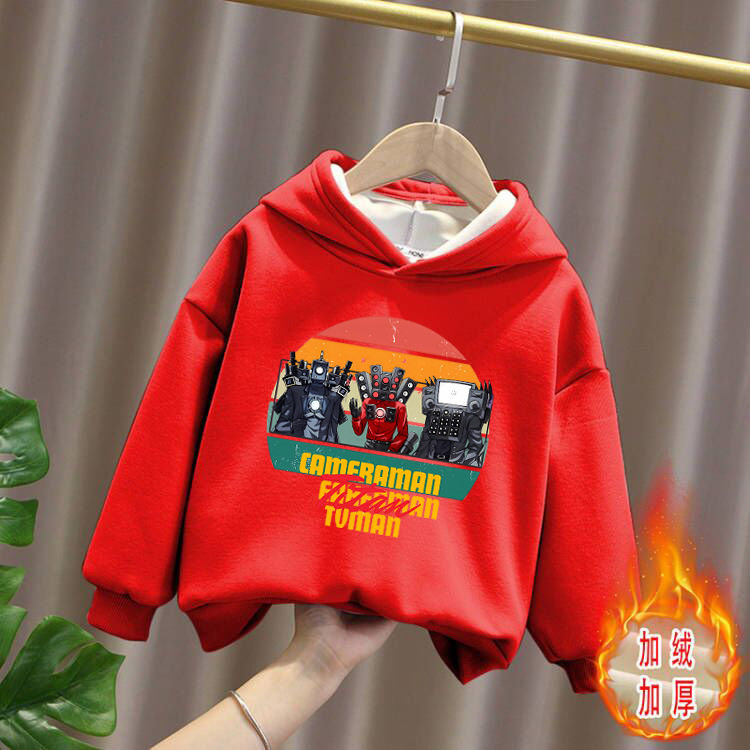 泰坦监控人衣服马桶人音响人电视人上衣童装连帽加绒卫衣外套秋冬