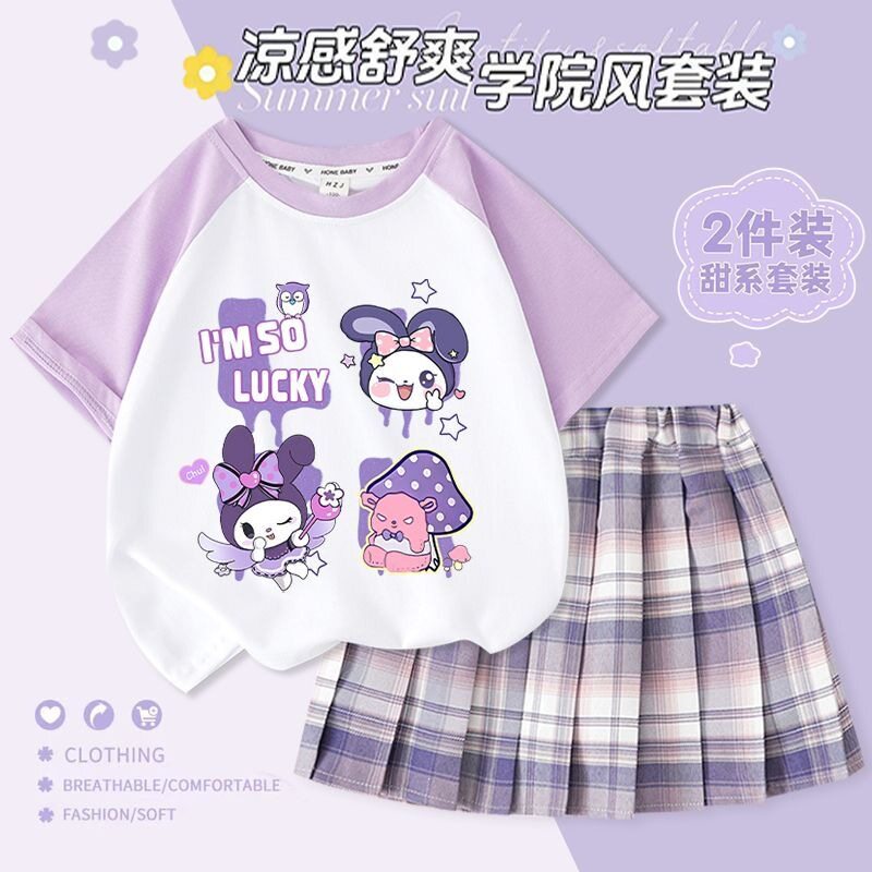 卡通甜美女童短袖T恤学院风百褶