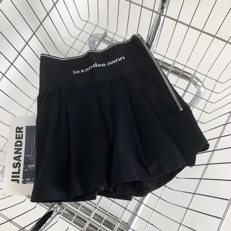 AW WESTER JIL短裤字母织带弹力阔腿百搭高腰褶皱女裤新款显瘦