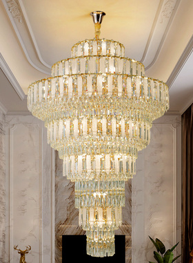 复式楼吊灯新款轻奢豪华现代网红别墅挑空水晶客厅灯华冠炬彩照明