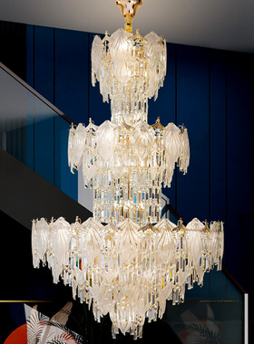 复式楼客厅吊灯新款轻奢豪华现代网红别墅挑空水晶灯华冠炬彩照明