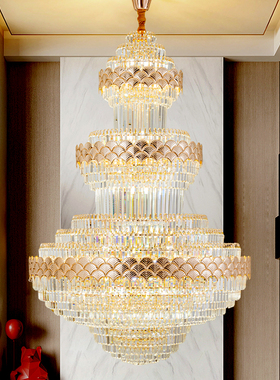 复式楼吊灯新款轻奢豪华现代网红别墅挑空水晶客厅灯华冠炬彩照明