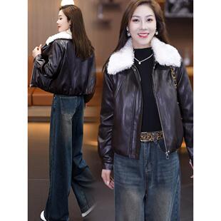 ROUMIKL加绒皮衣短外套女2025年冬季新款水洗皮宽松百搭皮袄子皮