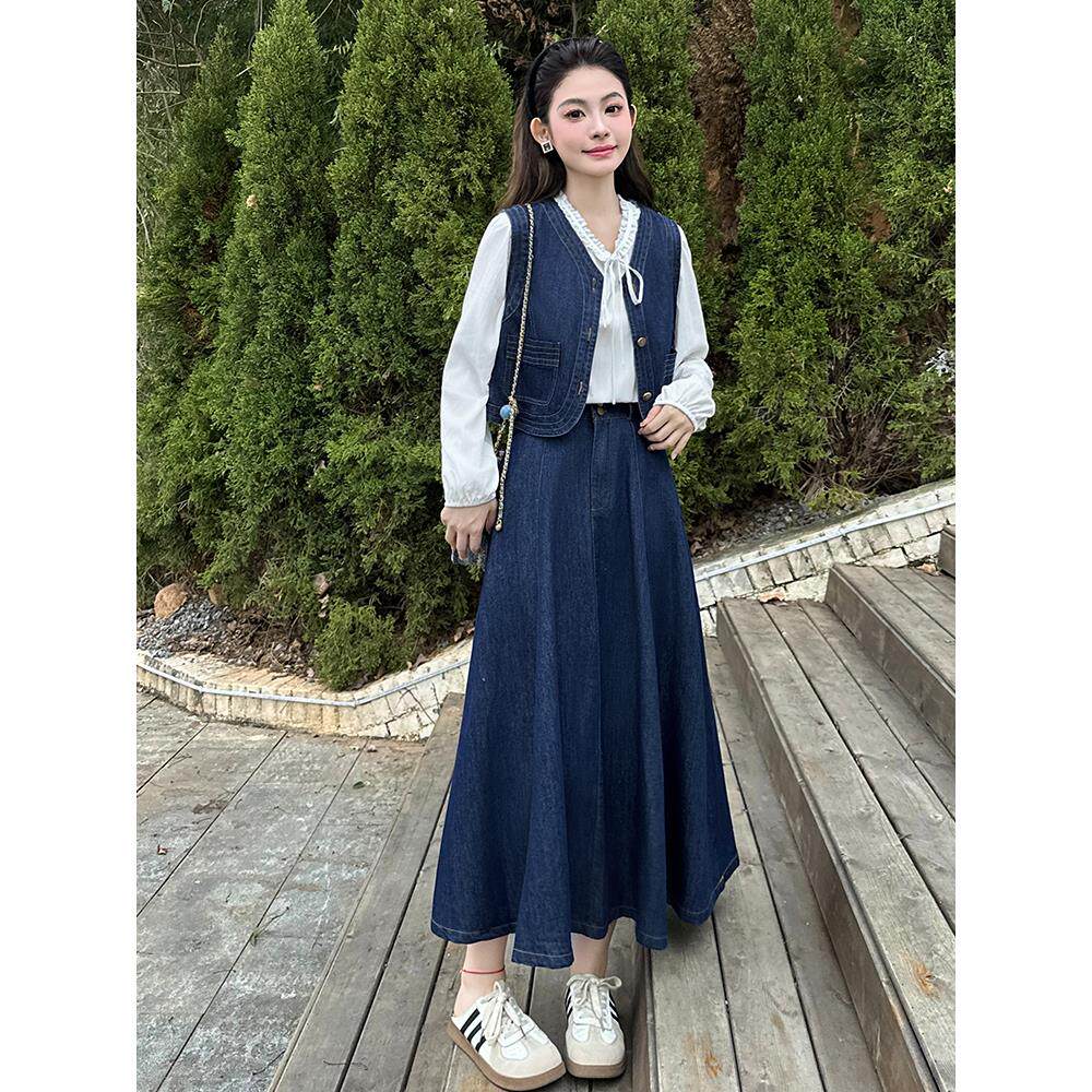 ROUMIKL时尚牛仔套装裙女2025春季新款洋气减龄马甲背心衬衫半身
