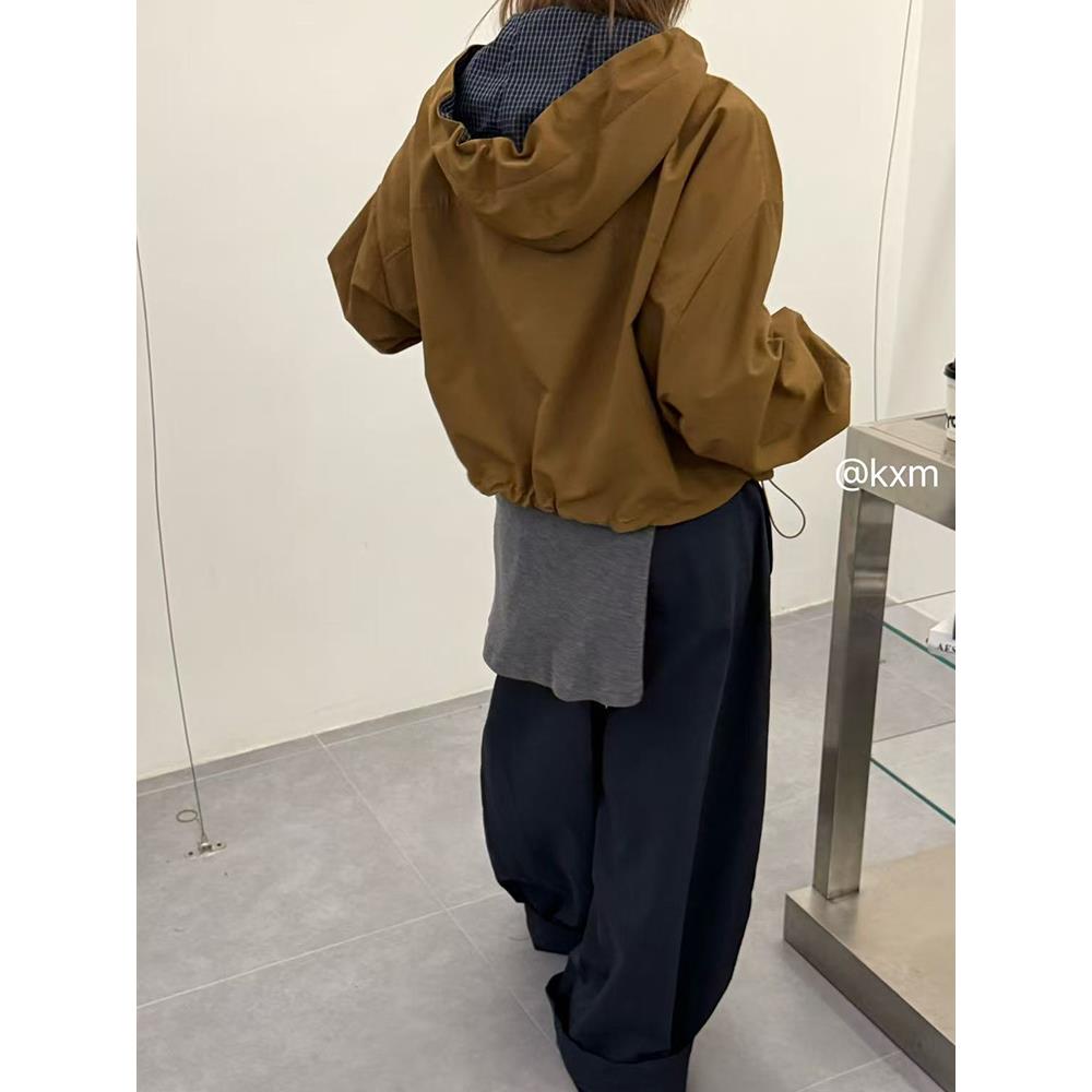 ROUMIKL时尚风衣短外套女2025春秋新款韩版宽松连帽夹克短款工装