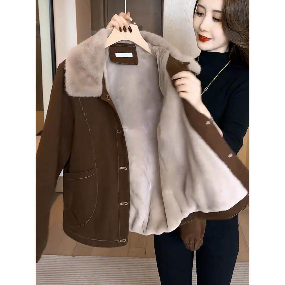 ROUMIKL小个子加绒派克服女士2025冬季新款时尚袄加厚服外套中年