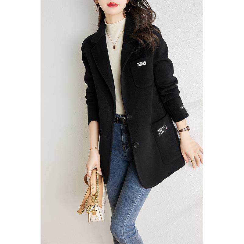 ROUMIKL春季双面零大衣女2025新款修身显瘦小个子气质西装呢外套