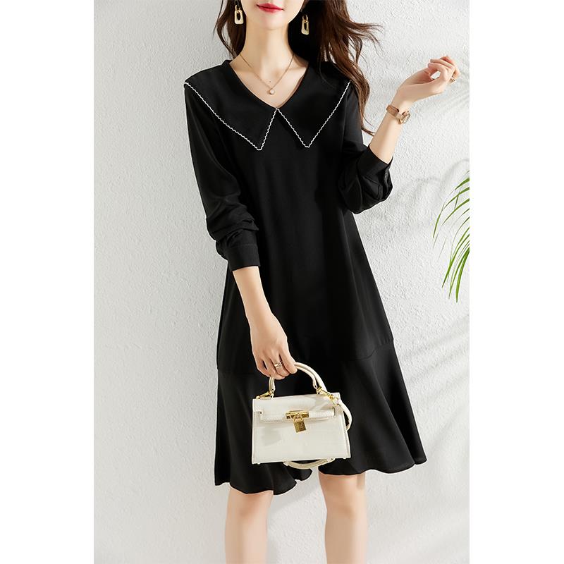 ROUMIKL胖mm减龄娃娃领雪纺洋装女春季2025新款大尺码宽松显瘦梨