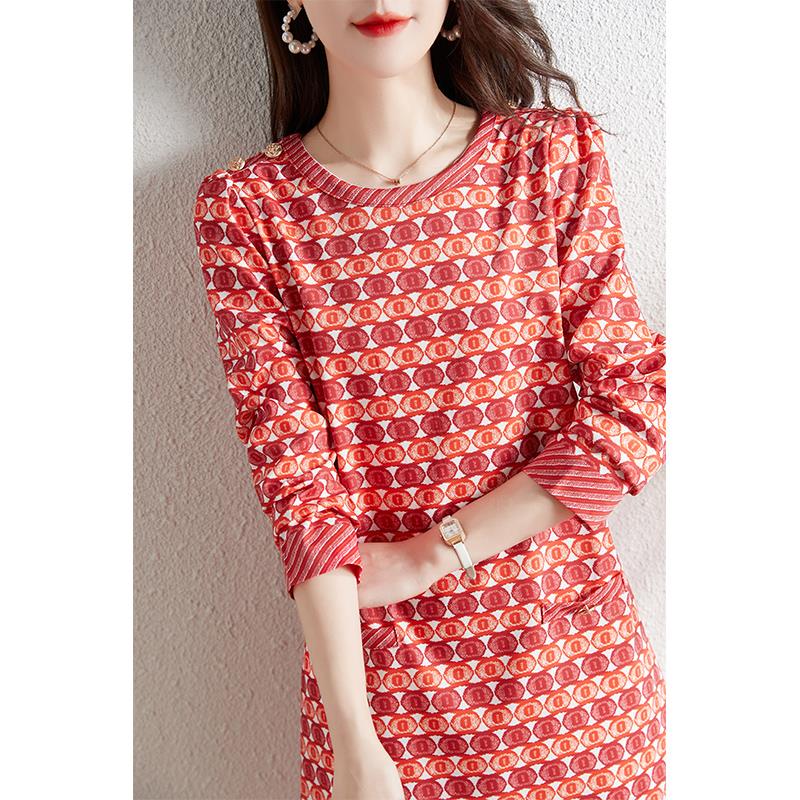 ROUMIKL春季2025法式新款时尚洋派红色印花洋装女名媛气质显瘦a字