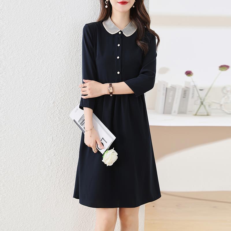 ROUMIKL七分袖洋装女2025年春法式新款显瘦宽松时尚气质娃娃领休