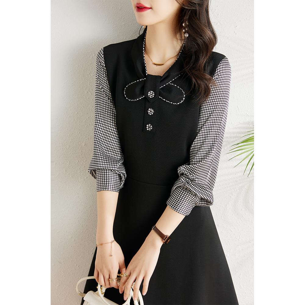 ROUMIKL春装2025年新款韩版收腰显瘦中长版假两件时尚气质A字洋装