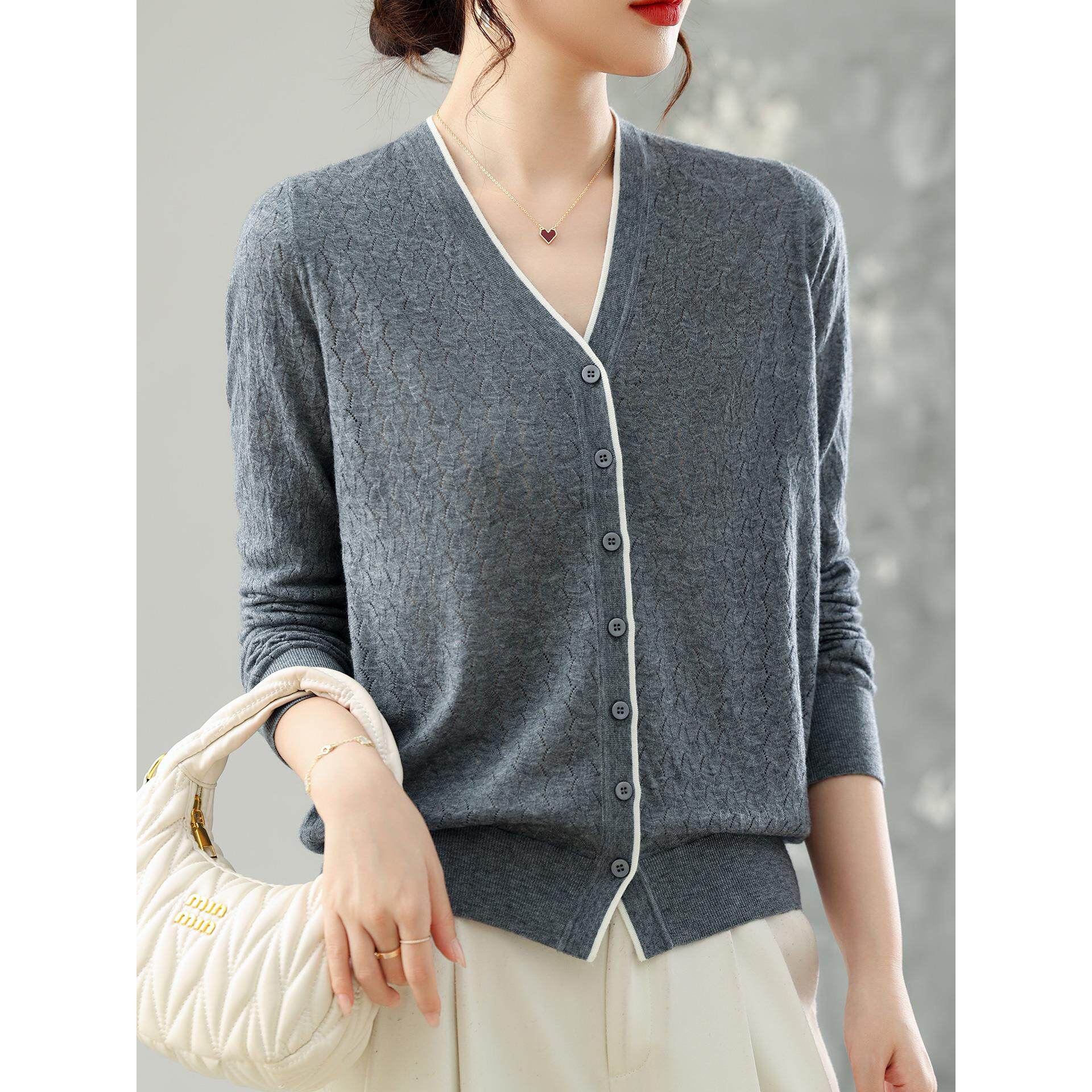 ROUMIKL女士开衫高级感外搭长袖上衣秋装2025新款早秋薄款针织衫