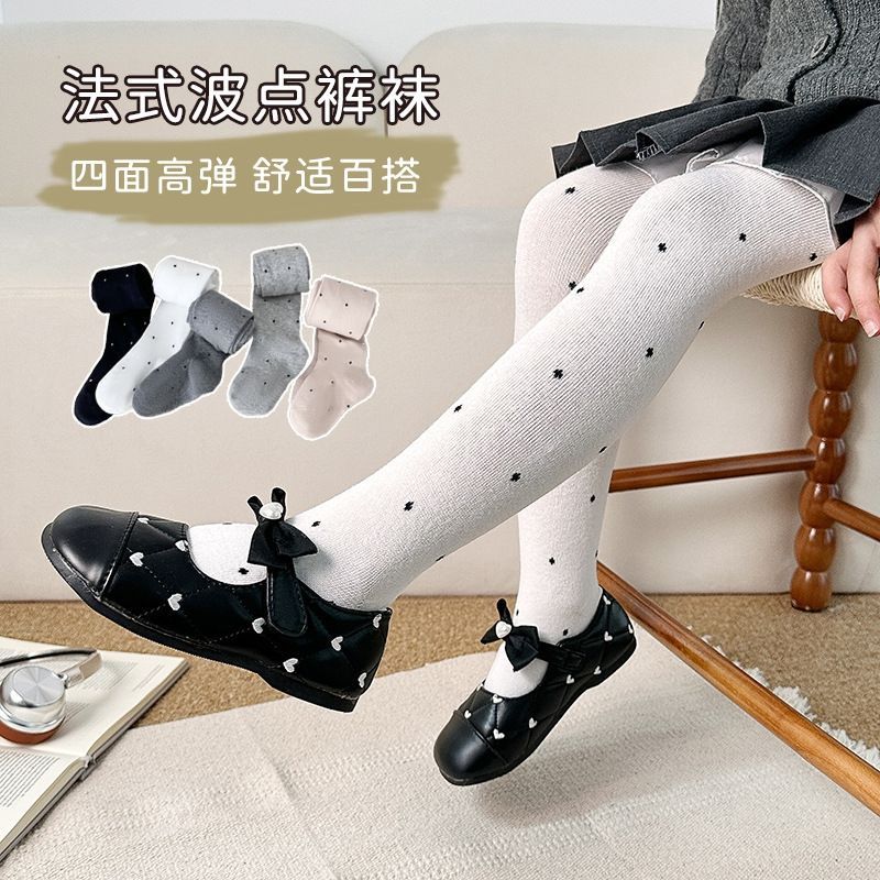 儿童波点连裤袜春秋季外