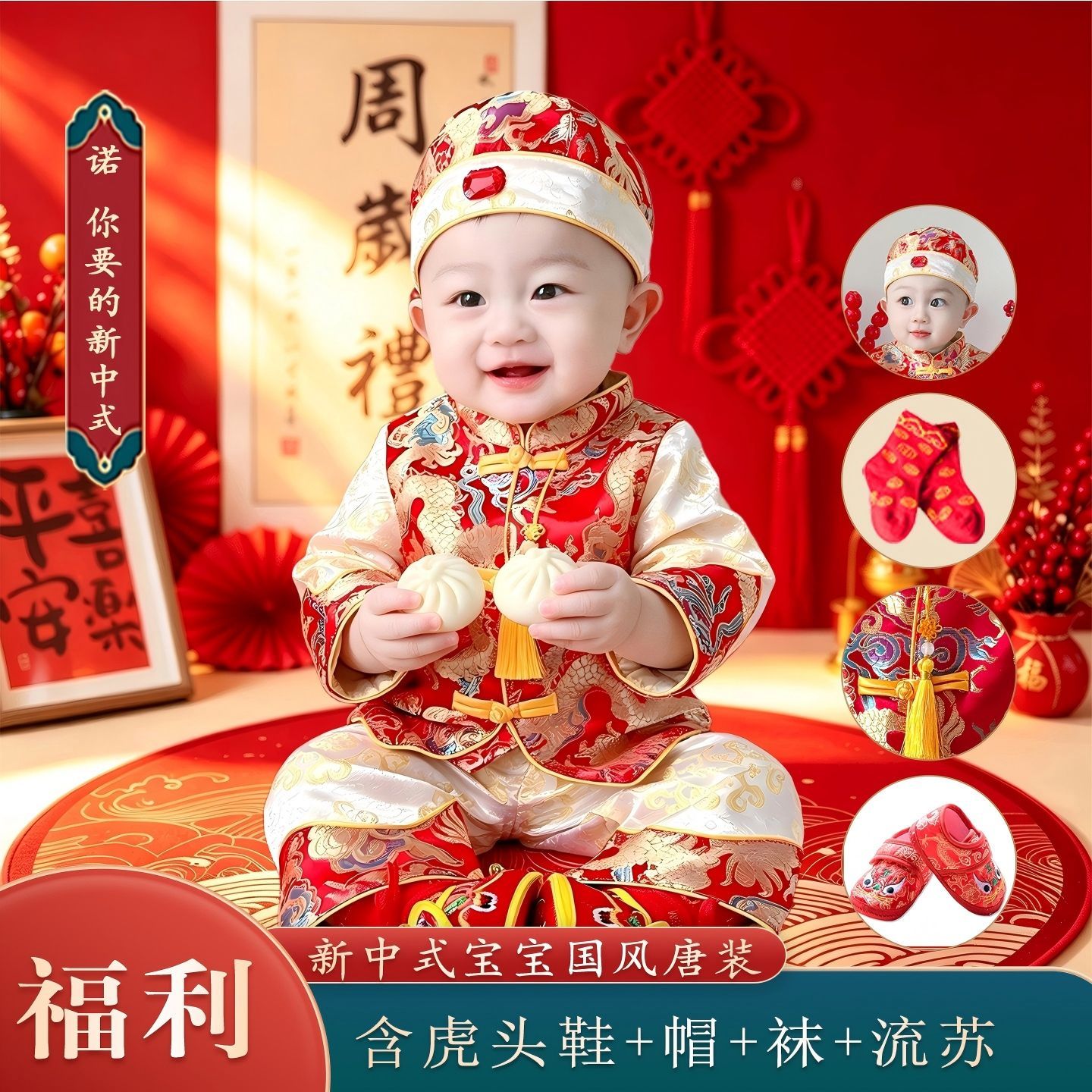 宝宝周岁礼服男春秋唐装