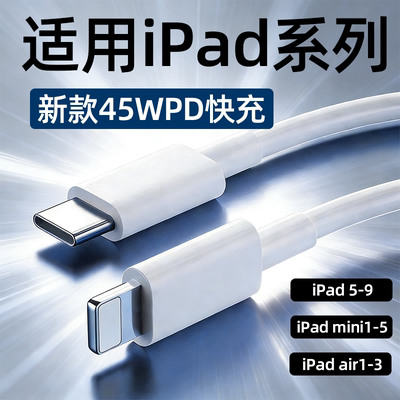 适用苹果iPad平板充电线45WPD快充ipad9 8 7 6 5快充线ipadmini2/3/4/5数据线苹果iPad Air2 3快充线加长2米