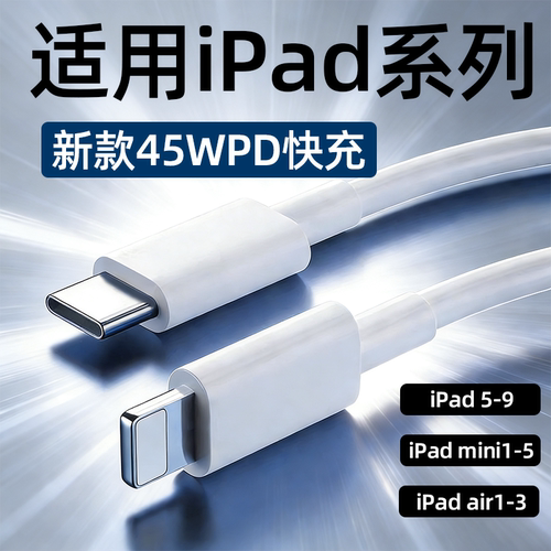 适用苹果iPad平板充电线45WPD快充ipad9 8 7 6 5快充线ipadmini2/3/4/5数据线苹果iPad Air2 3快充线加长2米