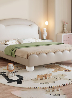 百冠环球 儿童床女孩1.5m1.8米真皮床双人公主床小熊卡通储物床