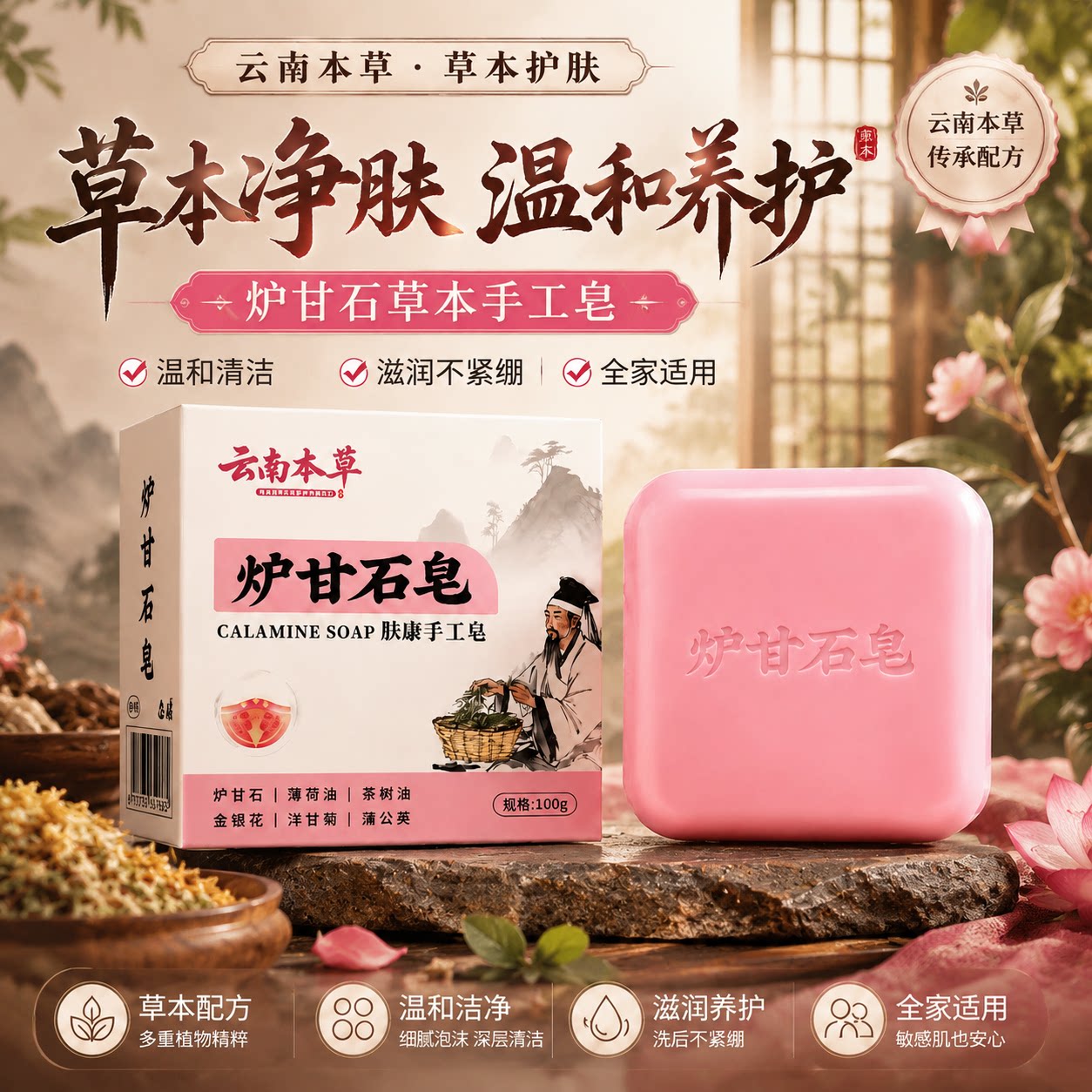 炉甘石肤康皂香皂洗澡沐浴植物配方清洁亲肤舒缓滋润皮肤全身适用
