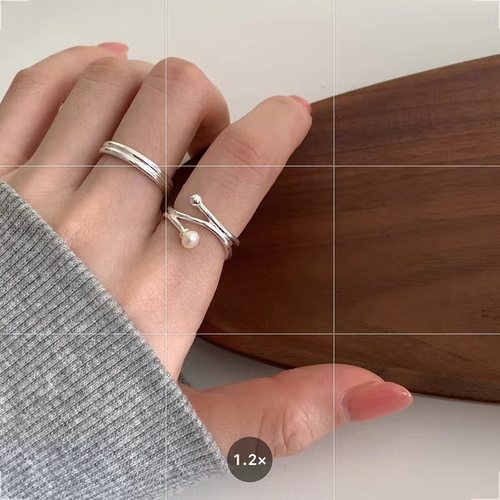 S925极简风珍珠线条戒指