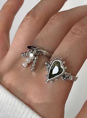 法式爱心宝石流苏戒指