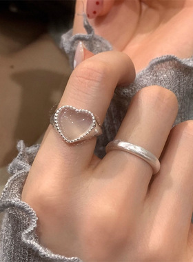 小众设计半透明月光石爱心心形戒指女轻奢百搭气质高级感开口指环