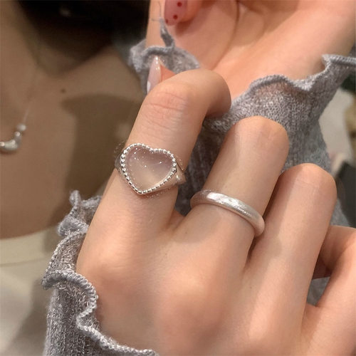 小众设计半透明月光石爱心心形戒指女轻奢百搭气质高级感开口指环