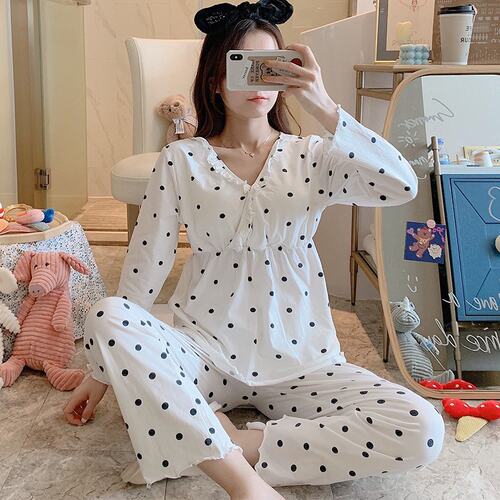 夏季带胸垫纯棉月子服哺乳睡衣薄