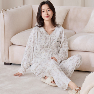 秋冬纯棉月子服四季款全棉吸汗喂奶产妇家居孕妇睡衣不勒肚哺乳衣