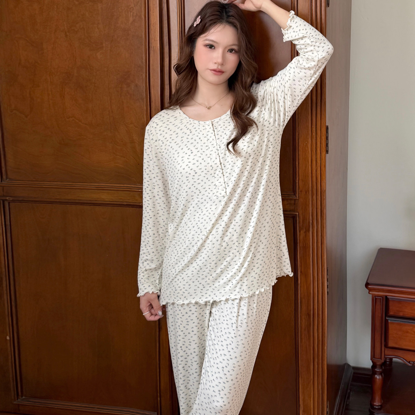 莫代尔入院待产月子服带胸垫孕妇睡衣春季孕期哺乳衣外出春装家居