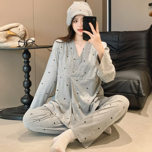 德绒月子服孕妇加绒喂奶衣带胸垫