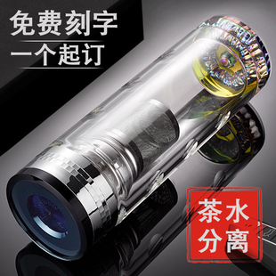 双层水晶玻璃杯男女耐热水杯高档透明泡茶杯子定制刻字印字LOGO