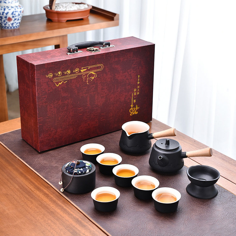 德化黑陶功夫茶具套装家用日式侧把壶全套茶具商务礼品激光做LOGO