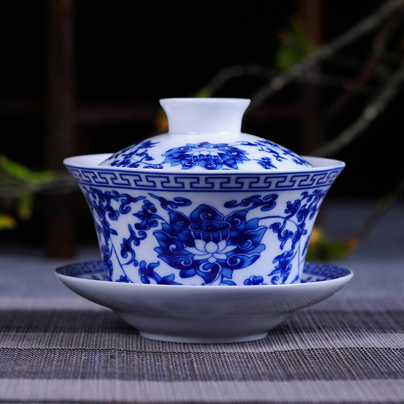 景德镇陶瓷古代青花功夫茶具三大才盖碗白瓷景德镇厂家直销