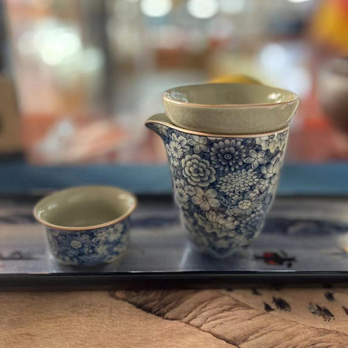 老陶泥公道杯青花公杯匀杯开片可养分茶器功夫茶具茶海主人杯茶杯