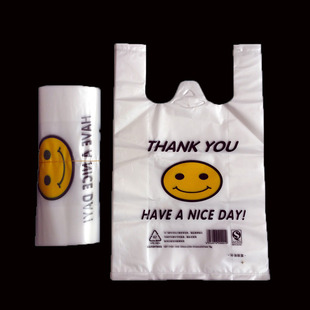 加厚款超市购物袋 背心式塑料手提袋 马夹打包袋小摊小贩尼龙袋子笑脸包装袋文创用品